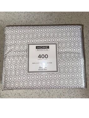 Home Basics 100% Cotton 400 Thread Count Printed Sheet Set - Queen
